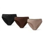 Pack de 3 calzones Calvin Klein bikini negro, marrón y beige — S — fantasma frente