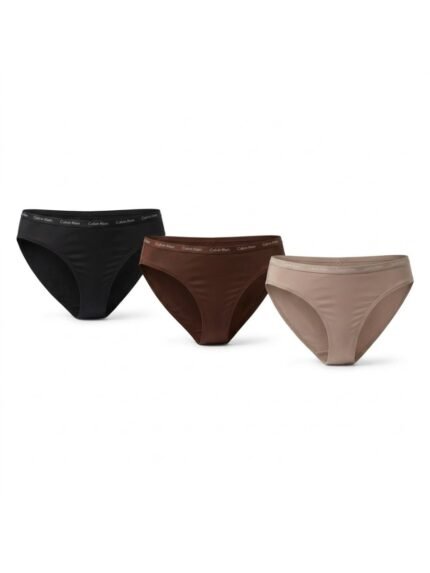 Pack de 3 calzones Calvin Klein bikini negro, marrón y beige — S — fantasma frente