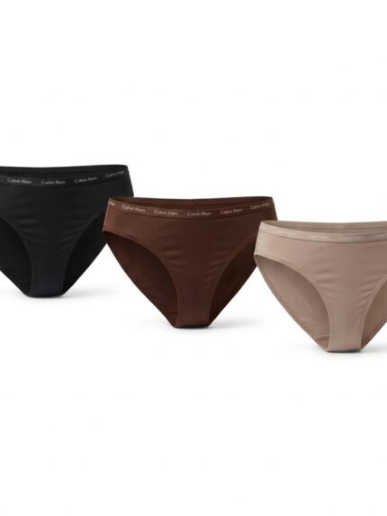 Pack de 3 calzones Calvin Klein bikini negro, marrón y beige — S — fantasma frente