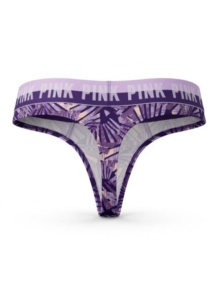 Calzón PINK tanga estampada con cintura lila — S — fantasma frente
