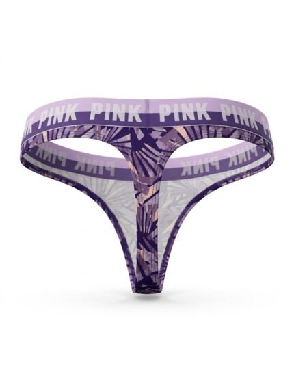 Calzón PINK tanga estampada con cintura lila — S — fantasma espalda