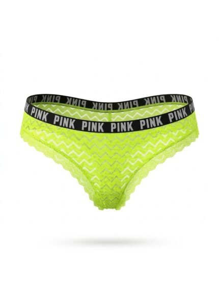Calzón PINK tanga de encaje amarillo neón — S — fantasma frente
