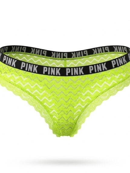 Calzón PINK tanga de encaje amarillo neón — S — fantasma frente