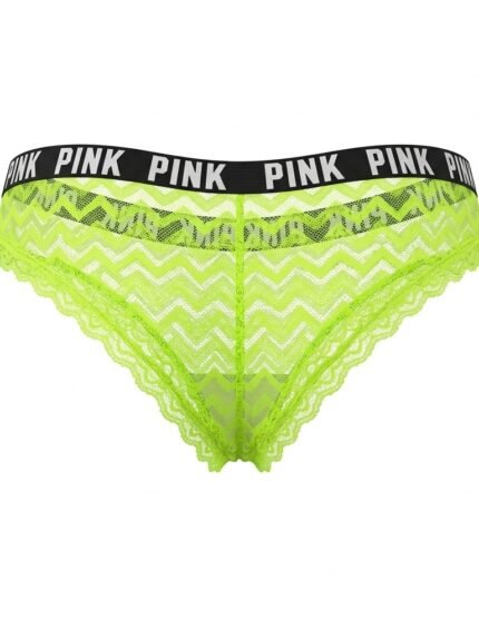 Calzón PINK tanga de encaje amarillo neón — S — fantasma espalda