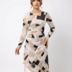 Vestido Asimétrico Geométrico Beige — foto 1