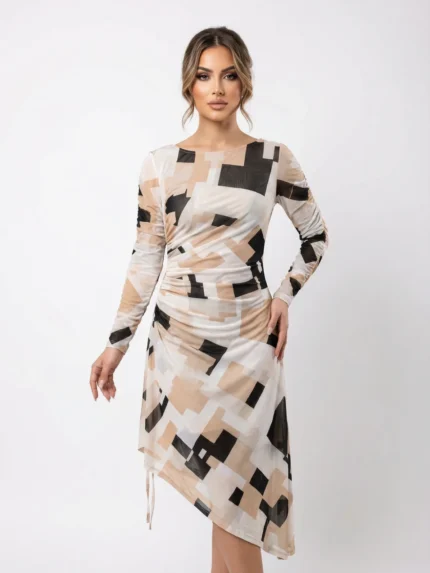 Vestido Asimétrico Geométrico Beige — foto 1