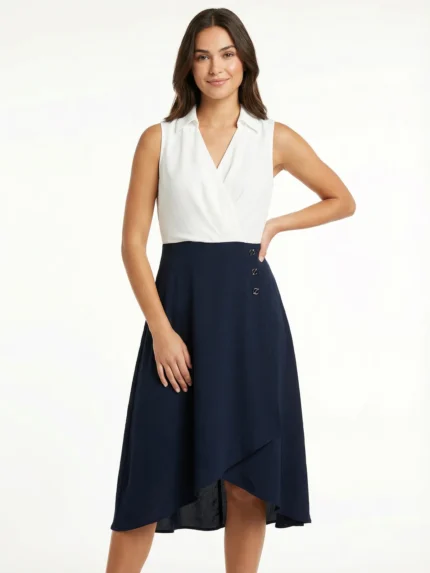 Vestido Bicolor Blanco y Azul Marino — foto 1