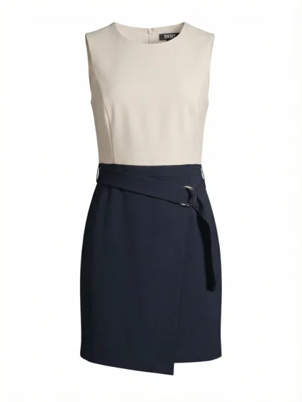 Vestido Bicolor Crema y Azul Marino — foto 2