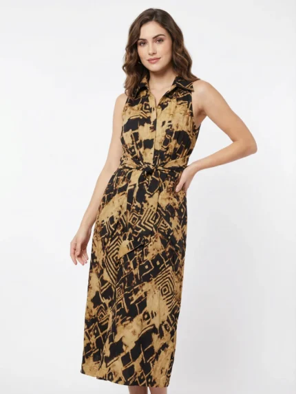 Vestido Camisero Estampado Dorado — foto 1