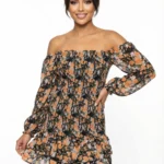 Vestido Corto Floral Hombros Descubiertos — foto 1