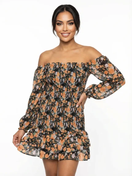 Vestido Corto Floral Hombros Descubiertos — foto 1