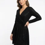 Vestido Cruzado Negro Manga Larga — foto 1