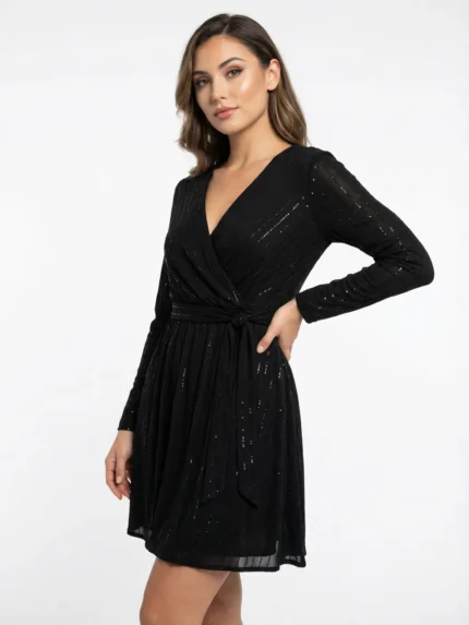 Vestido Cruzado Negro Manga Larga — foto 1