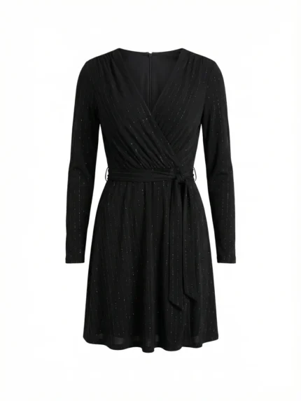 Vestido Cruzado Negro Manga Larga — foto 2
