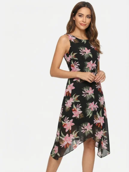 Vestido Floral Tropical Negro — foto 1
