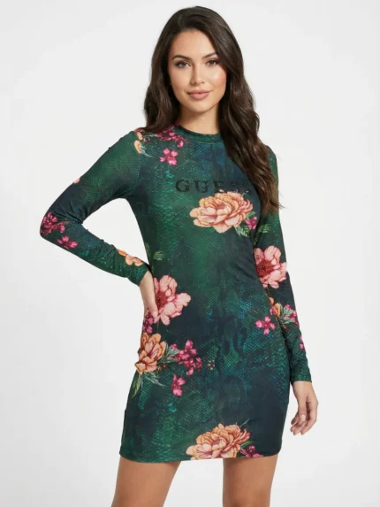Vestido Floral Verde Manga Larga — foto 1