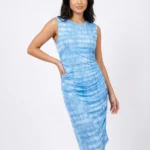 Vestido Fruncido Tie-Dye Celeste — foto 1
