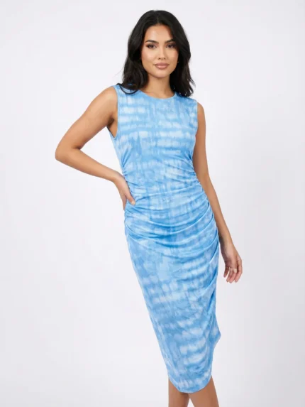 Vestido Fruncido Tie-Dye Celeste — foto 1