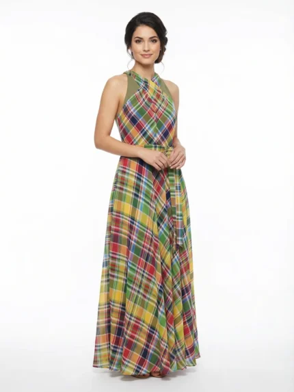 Vestido Halter Cuadros Multicolor — foto 1