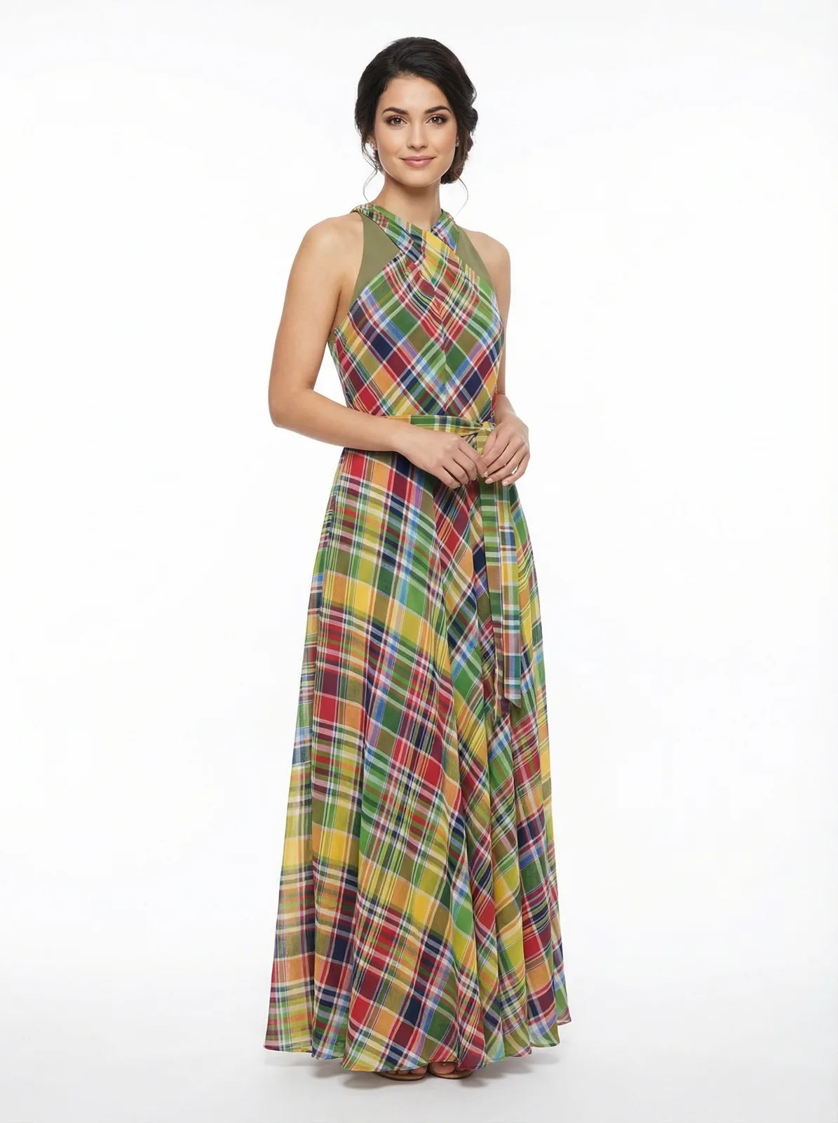 Vestido Halter Cuadros Multicolor 1 Vestido Halter Cuadros Multicolor — foto 1