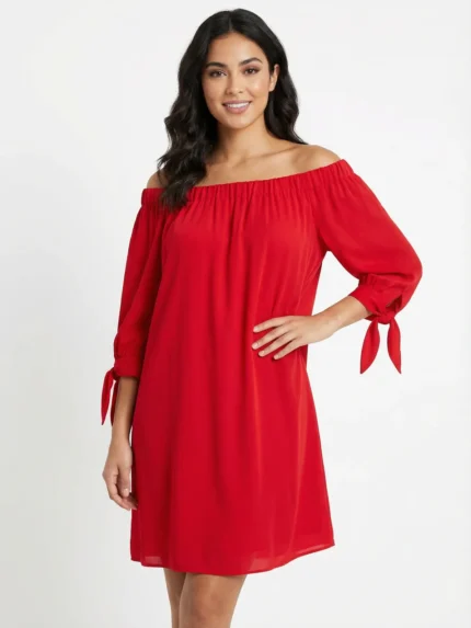 Vestido Hombros Descubiertos Rojo — foto 1