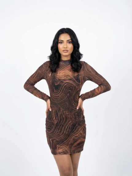 Vestido Malla Estampado Marrón — foto 1