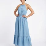 Vestido Maxi Halter Celeste — foto 1