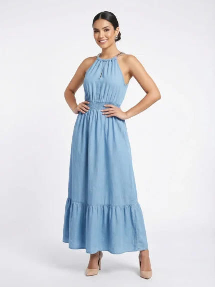 Vestido Maxi Halter Celeste — foto 1