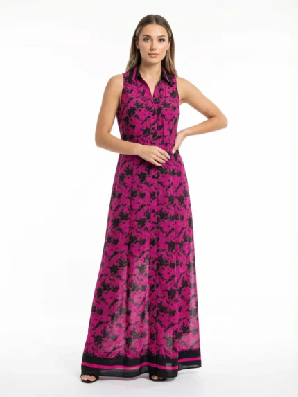 Vestido Maxi Halter Floral Fucsia — foto 1