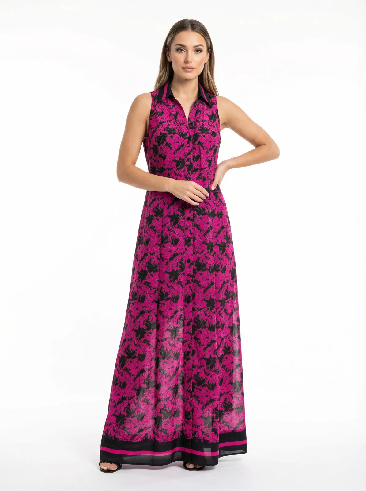 Vestido Maxi Halter Floral Fucsia 1 Vestido Maxi Halter Floral Fucsia — foto 1