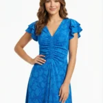 Vestido Midi Azul Fruncido — foto 1