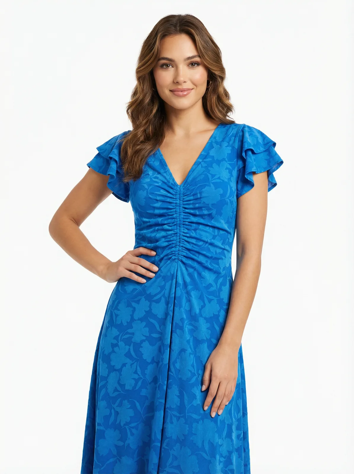 Vestido Midi Azul Fruncido 1 Vestido Midi Azul Fruncido — foto 1