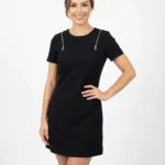 Vestido Negro Manga Corta con Cierres — foto 1