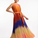 Vestido Plisado Degradé Naranja — foto 1