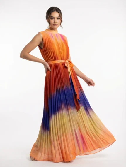 Vestido Plisado Degradé Naranja — foto 1