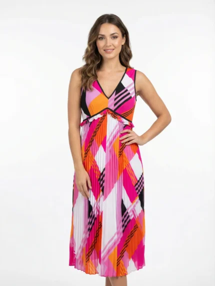 Vestido Plisado Geométrico Fucsia — foto 1