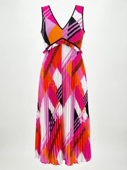 Vestido Plisado Geométrico Fucsia — foto 2