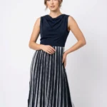 Vestido Plisado Rayas Azul Marino — foto 1