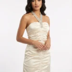 Vestido Satinado Champagne Halter — foto 1