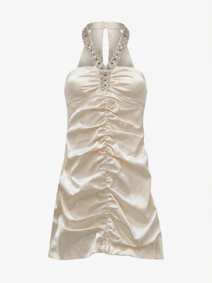 Vestido Satinado Champagne Halter — foto 2