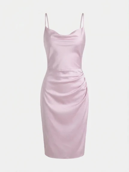 Vestido Satinado Rosa Palo — foto 2