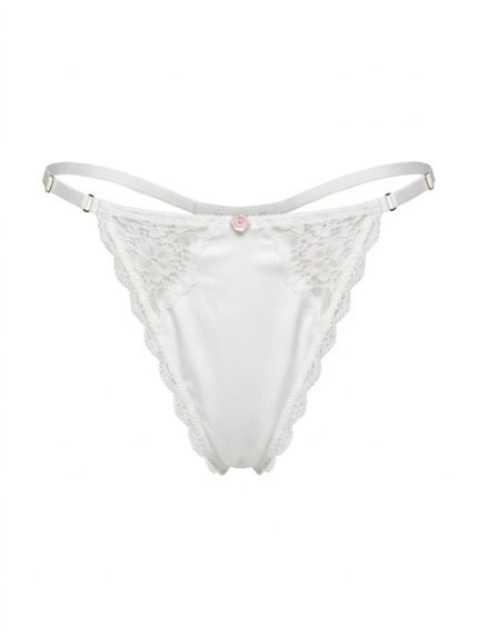 Hilo Victoria’s Secret blanco satinado con encaje — XL — fantasma frente